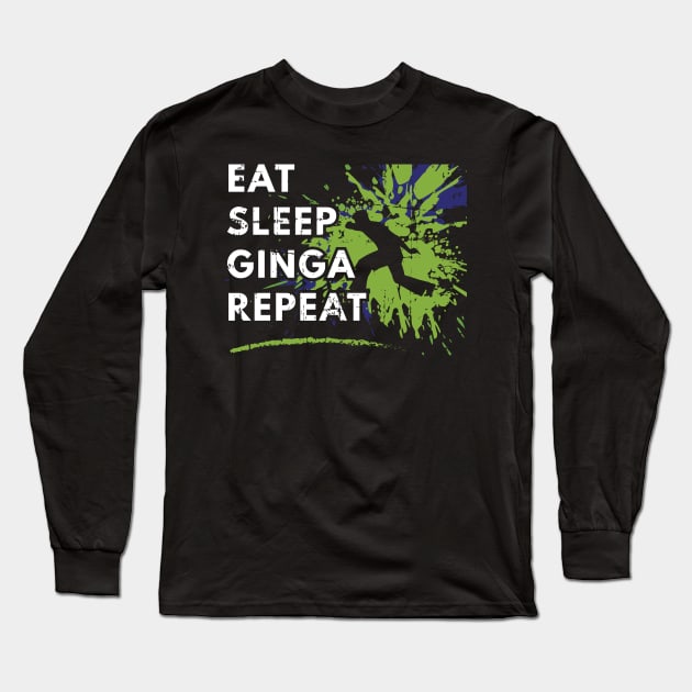 Eat Sleep Ginga Repeat Brazilian Capoeira Martial Arts Long Sleeve T-Shirt by petervanderwalk